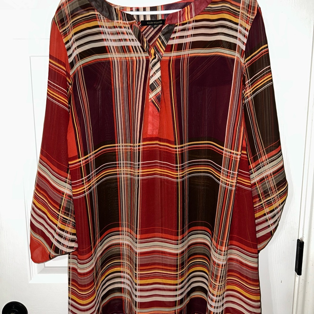 Elegant Plaid Blouse in Red and Brown